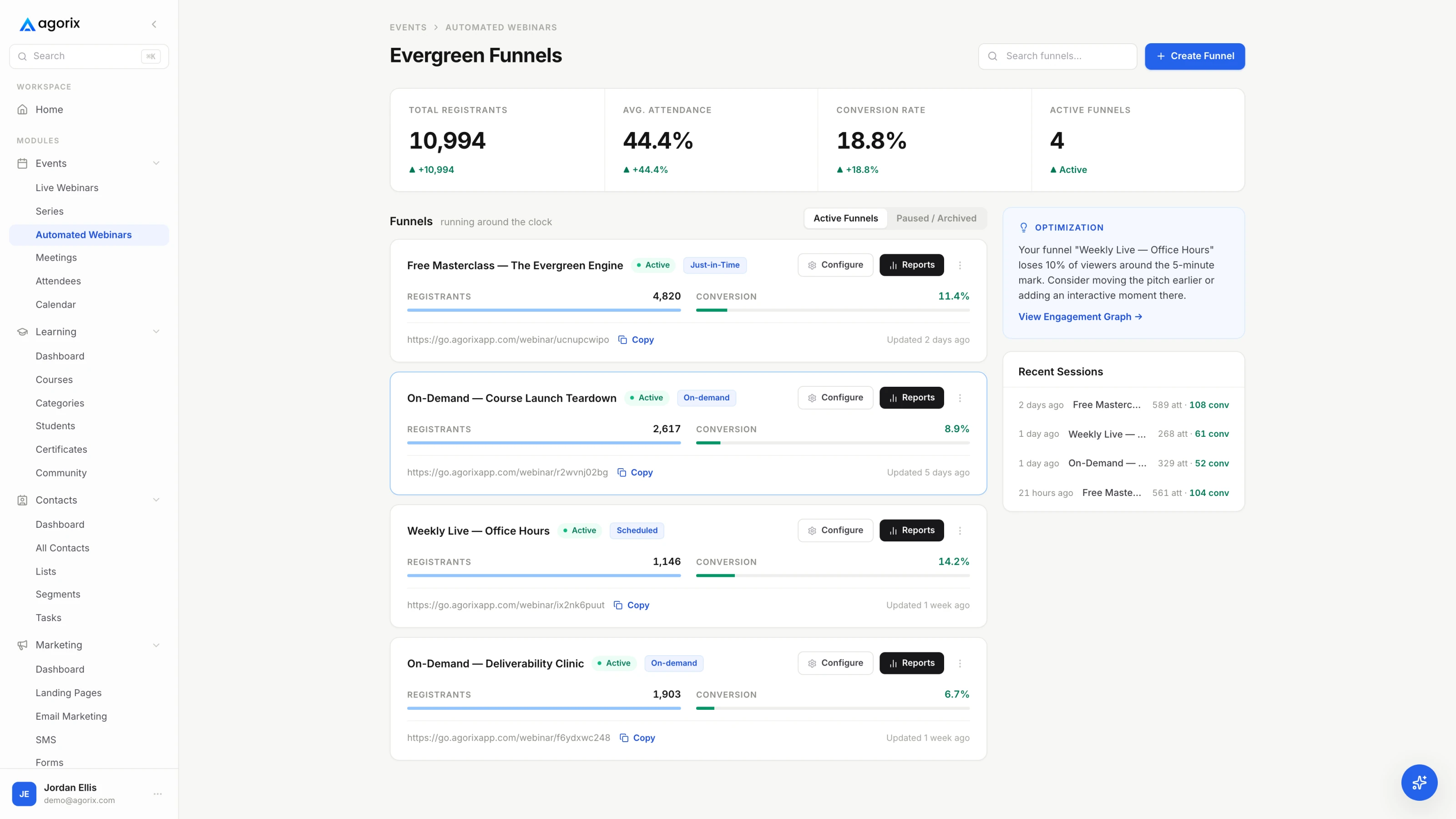 Events / Your course introduction in Agorix, with example data