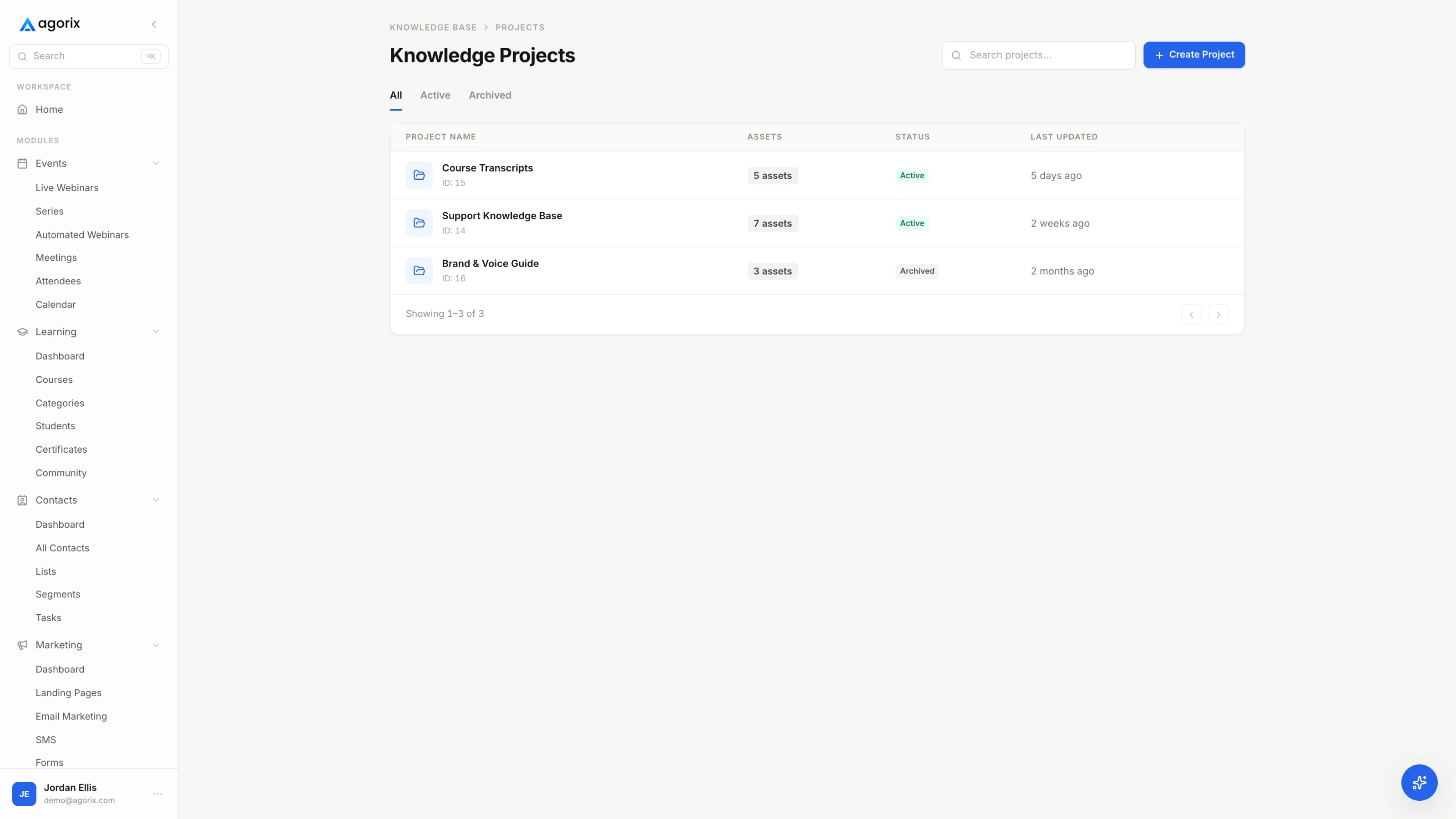 Knowledge / Your source material in Agorix, with example data